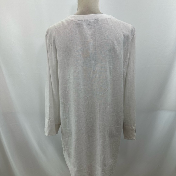 Lands End Women’s White Linen Beach Tunic V Neck Long Sleeve Pockets Mint Cond. - Picture 4 of 9
